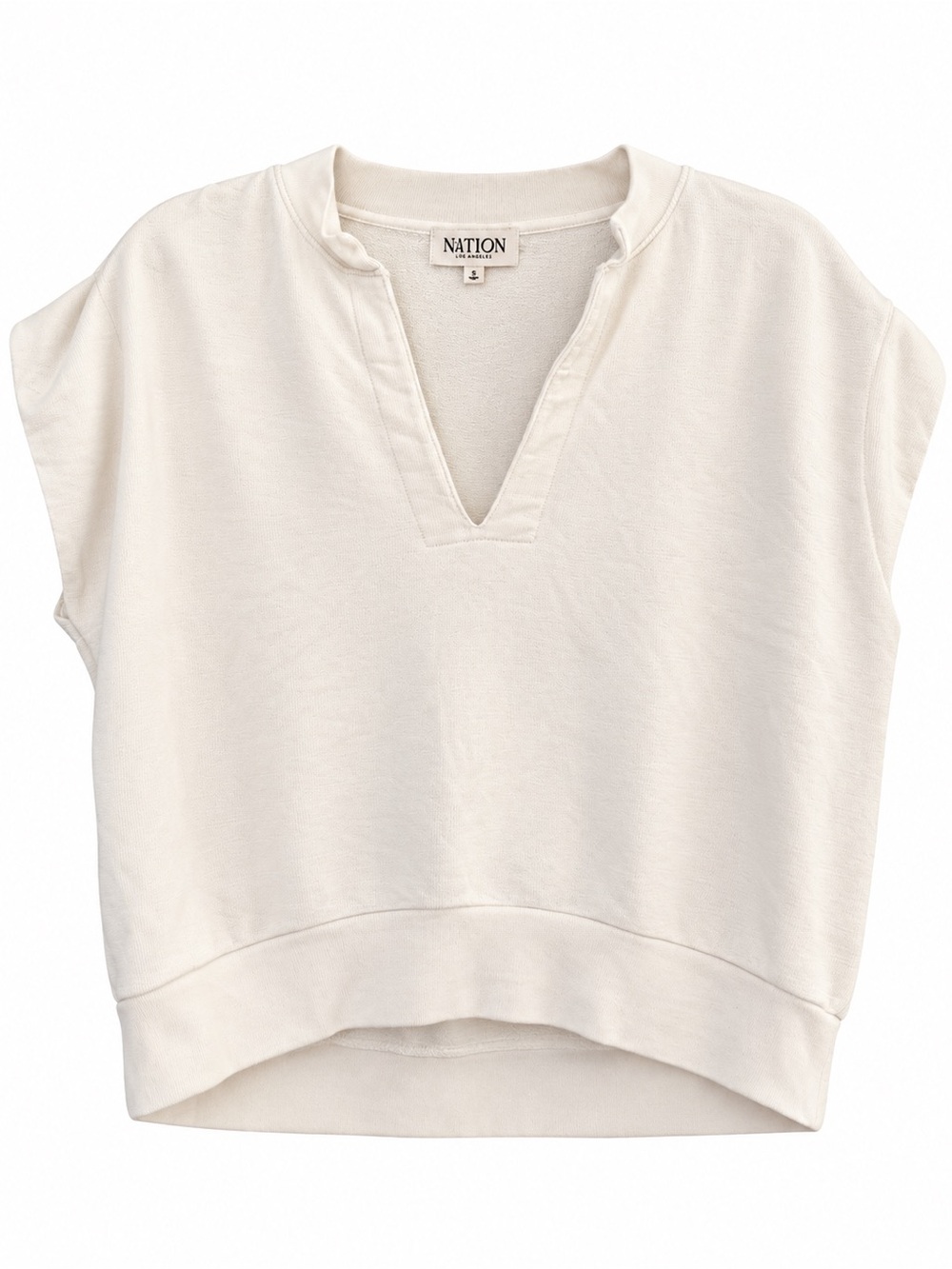 Nation LTD Ivory V-Neck Cap Sleeve Sweatshirt Top